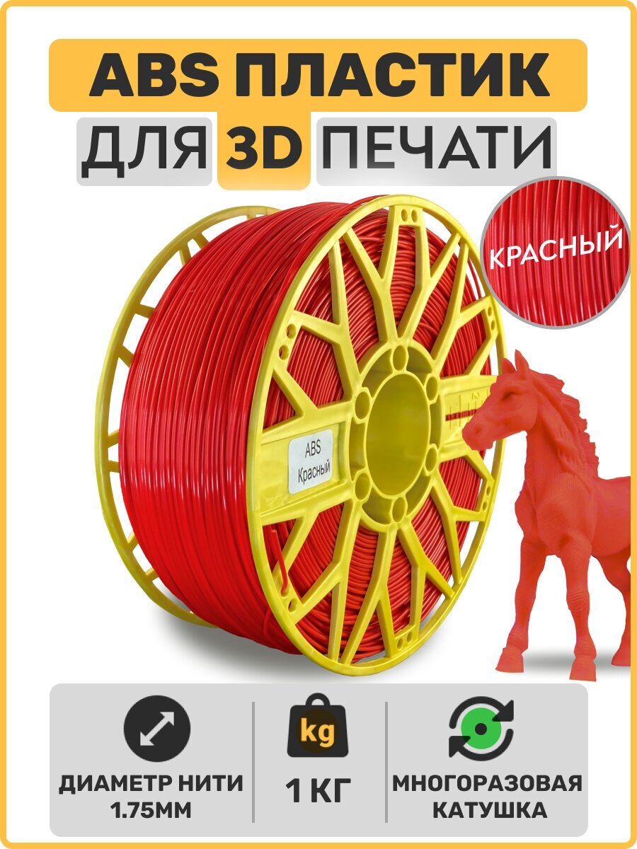 Пластик для 3D принтера ABS , Красный, 1,75мм, 1 кг.