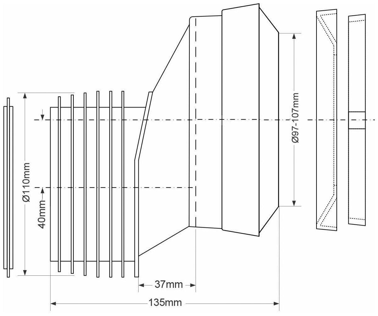 MRWC-MAC5 Патрубок (L135мм) с манжетой и 40мм смещением; вход Ду- 97-107мм - фотография № 2