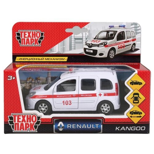 Внедорожник ТЕХНОПАРК Renault Kangoo Скорая помощь (KANGOO-AMB), 8 см, белый/красный