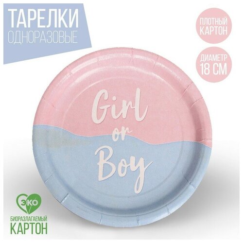 Тарелка бумажная Girl or Boy, набор 6 шт, 18 см