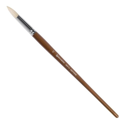 Кисть BRAUBERG Art Classic щетина, круглая, с длинной ручкой, №12, 1 шт., пакет, коричневый