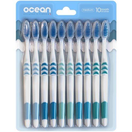 Зубная щетка OCEAN средней жесткости, разноцветные, 10 шт.