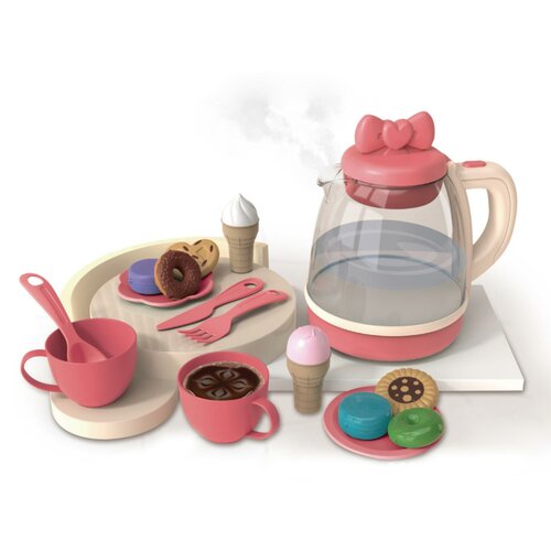 Игровой набор посуды SHARKTOYS чайник со светом, звуком, паром, игрушечная еда, розовый (460000002)