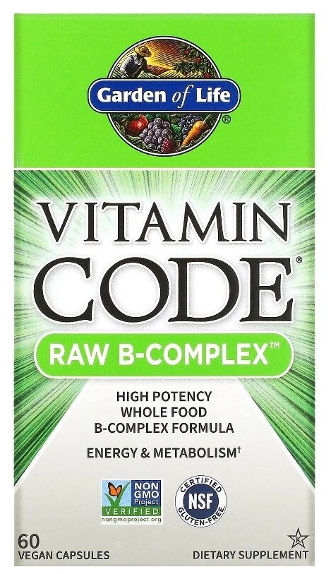Garden of life Vitamin Code, Raw B-complex, комплекс витаминов группы В, 60 веганских капсул