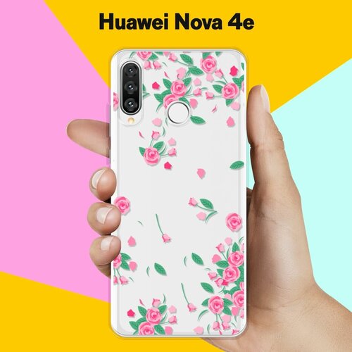 Силиконовый чехол Розочки на Huawei Nova 4e гидрогелевая защитная пленка для huawei nova 4e хуавей нова 4е с эффектом самовосстановления на экран глянцевая