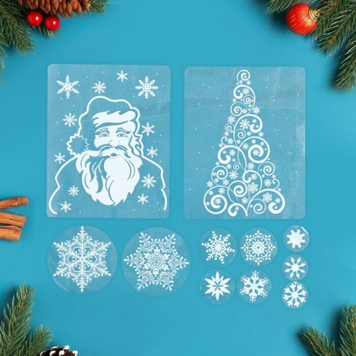 Дарим Красиво Набор наклеек новогодних "Белые снежинки" Дед Мороз, 34,3 х 35,6 см