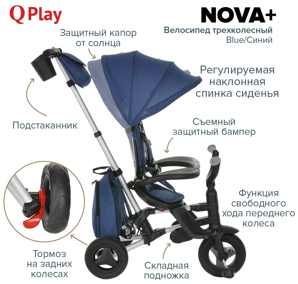 Трехколесный складной велосипед QPlay NOVA PLUS Blue Синий