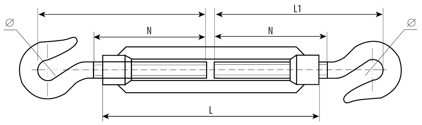 ЗУБР DIN 1480, М12, кованая натяжная муфта, 4 шт, талреп крюк-крюк, Профессионал (4-304365-12)