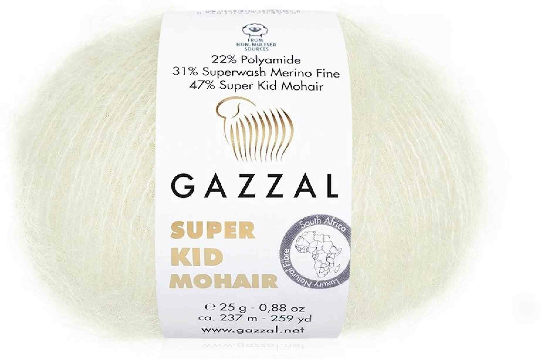 Пряжа Gazzal Super Kid Mohair белый (64414), 31%меринос/47%супер кид мохер/22%полиамид, 237м, 25г, 5шт