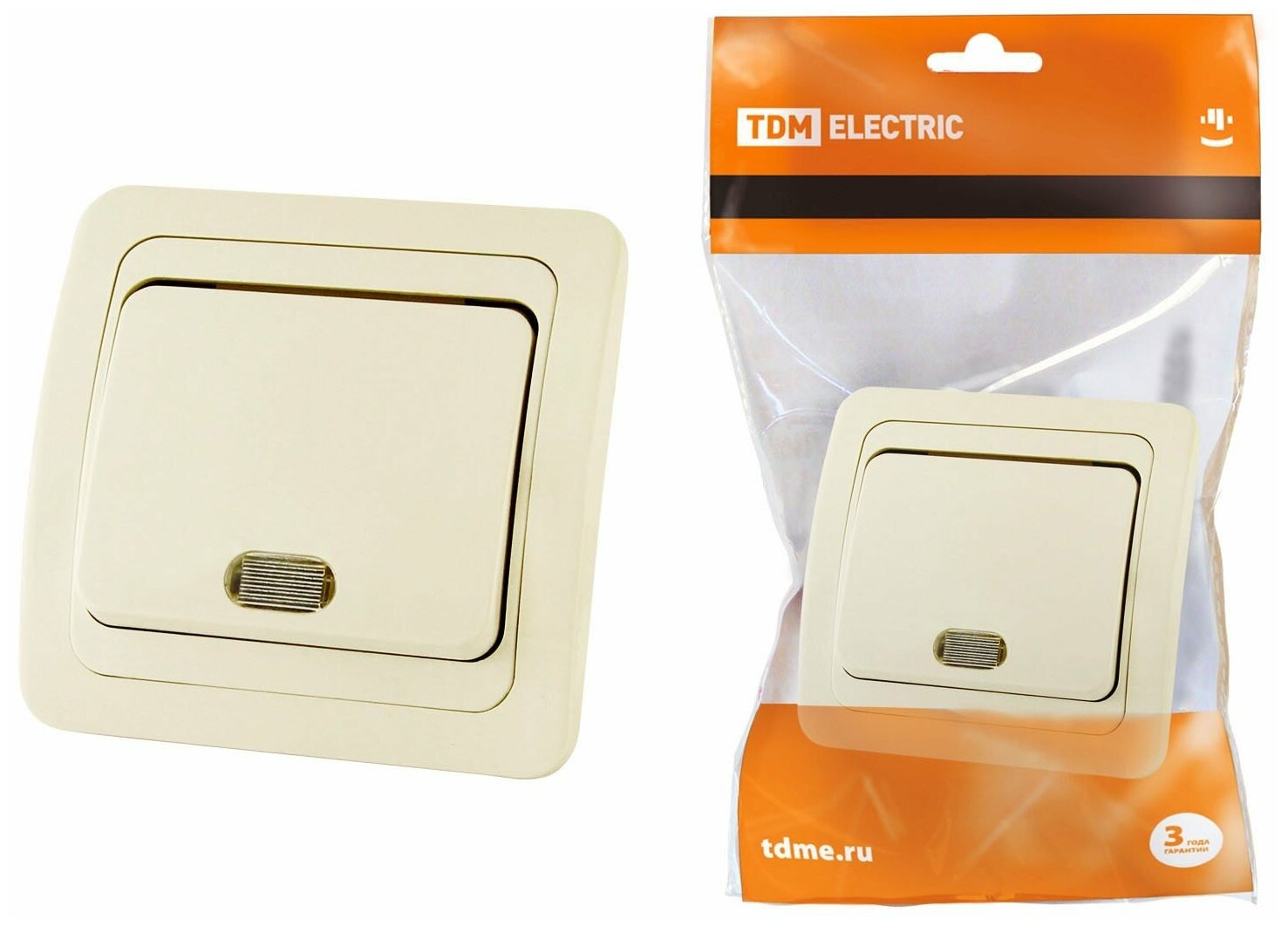 фото Выключатель 1-кл. с подсветкой 10А сл. кость "Валдай" TDM