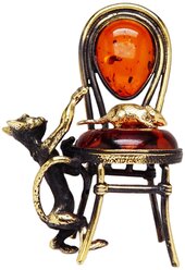 Фигурка "Кот с мышкой на стуле" (янтарь, бронза, латунь) 3564 Хорошие Вещи