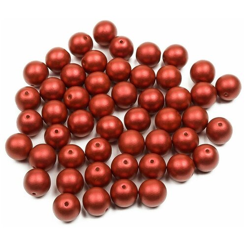 Стеклянные чешские бусины, круглые, Round Beads, 8 мм, цвет Metallic Lava Red, 50 шт.