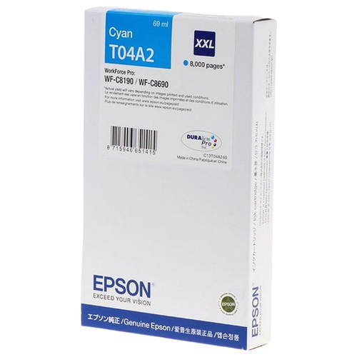 Картридж Epson C13T04A240, 8000 стр, голубой набор картриджей ds t04a1 t04a4 c13t04a140 c13t04a440