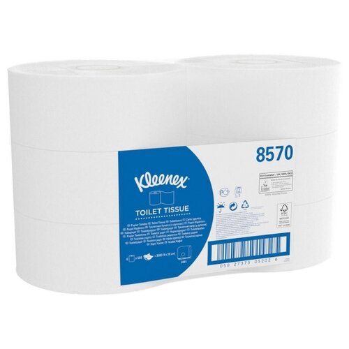 Туалетная бумага Kleenex Jumbo Roll 8570 двухслойная, 6 уп. 6 рул. 500 лист., белый, без запаха