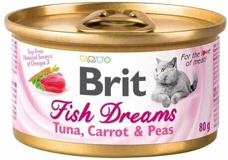 Влажный корм для кошек Brit Fish Dreams, с тунцом, морковью и горошком 12 шт. х 80 г (кусочки в соусе)