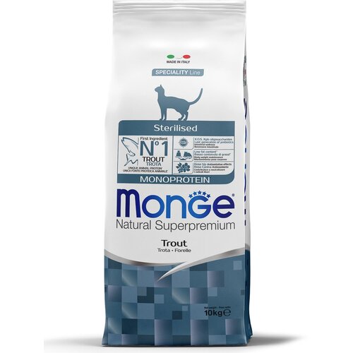 MONGE SPECIALITY MONOPROTEIN CAT STERILISED TROUT монобелковый для взрослых кастрированных котов и стерилизованных кошек с форелью (10 кг) шиповник кг