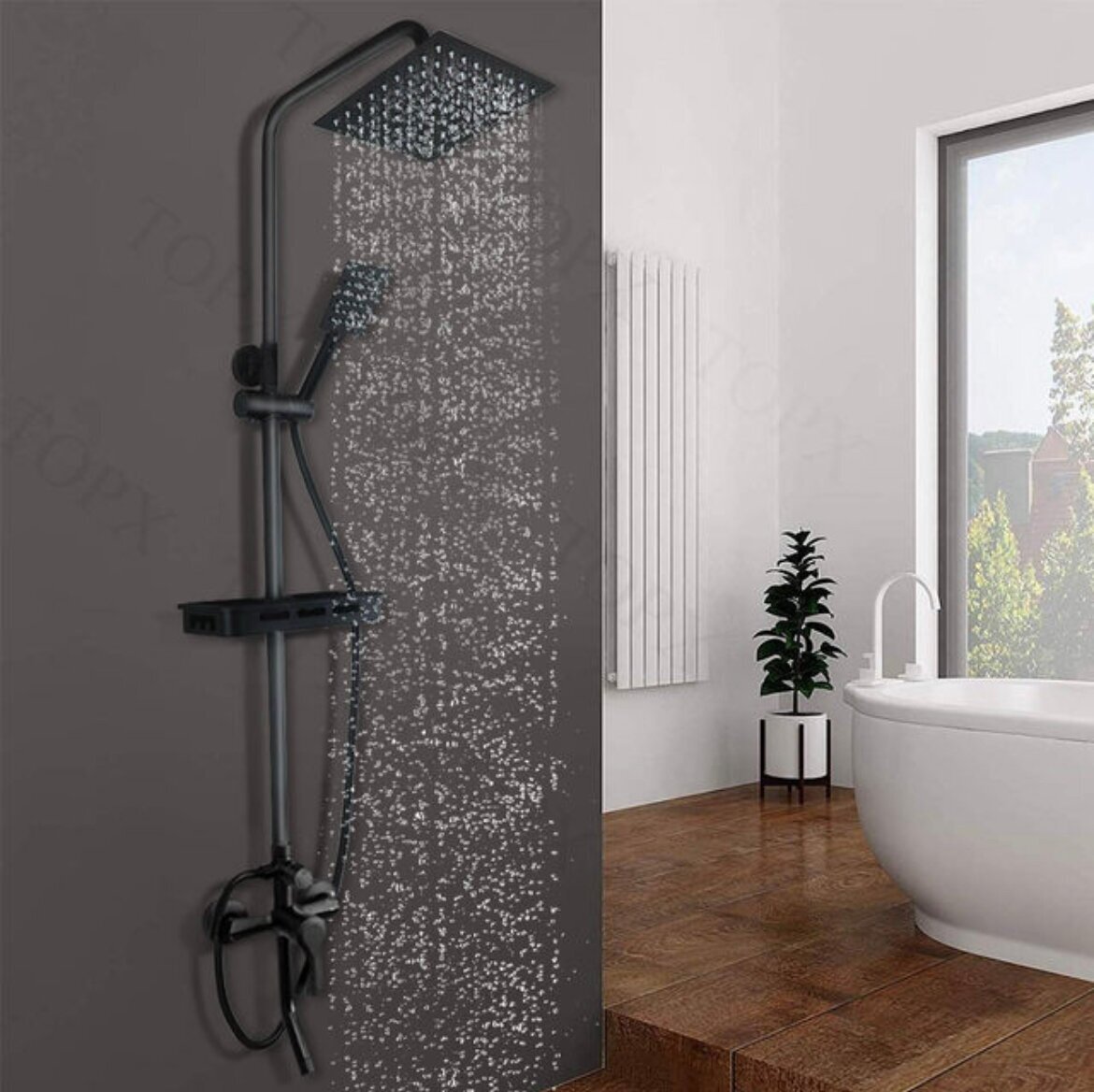 Душевая стойка для ванной с душем цвет матовый чёрный - фотография № 1