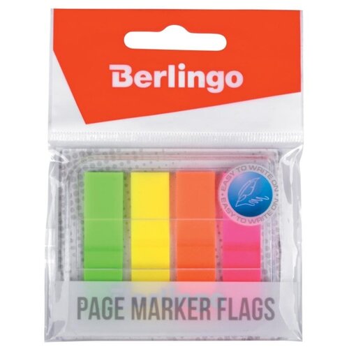 Флажки-закладки Berlingo 45*12 мм, 20л*4 неоновых цвета, в диспенсере, европодвес, цена за штуку, 254406