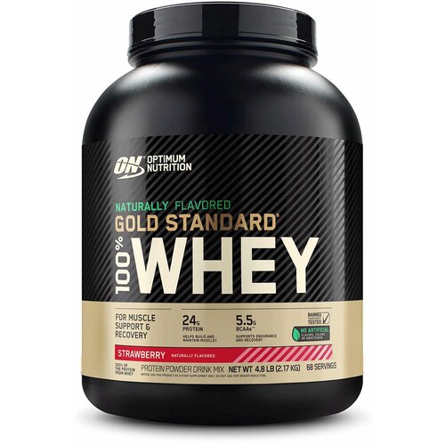 Протеин Optimum Nutrition 100% Whey Gold Standard Naturally Flavored, 2273 гр., клубника протеин optimum nutrition naturally flavored gold standard 100% whey 861 гр