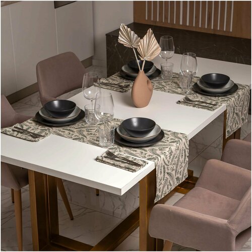 Набор дорожка на стол кухонная сервировочная скатерть 2 шт. (130х35см), 4 тканевые салфетки (44х44см). Травяной гербарий / Herbier d'Herbes