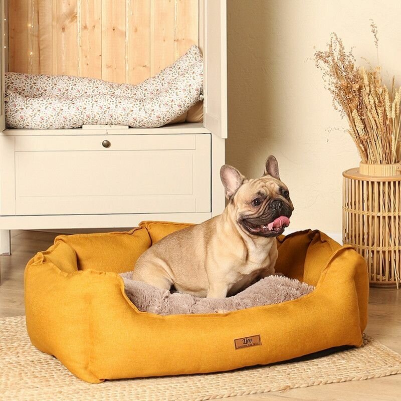 Лежанка для собаки и кошки, лежак для животных мелких и средних пород, со съемной подушкой, размер ( 90х70х30 ), рогожка - фотография № 2