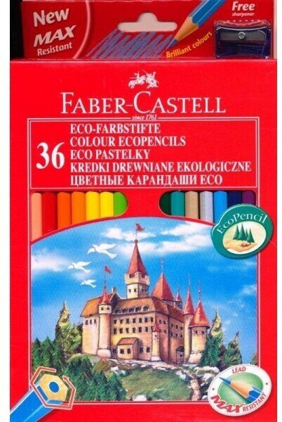 Карандаши цветные Faber-Castell Замок с точилкой набор цветов в картонной коробке 36 шт. - фото №6