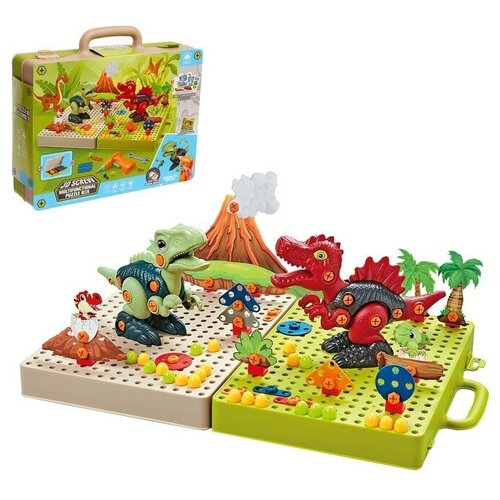 Конструктор винтовая мозаика Диномир с электрическим шуруповёртом 212 деталей 3175₽