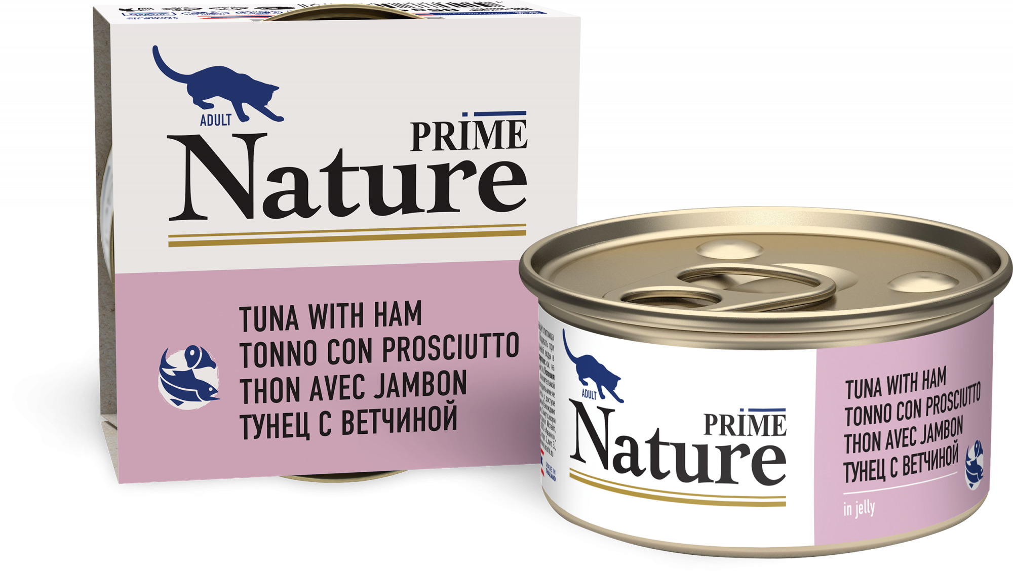 PRIME NATURE консервы для кошек в желе, тунец с ветчиной 85гр.