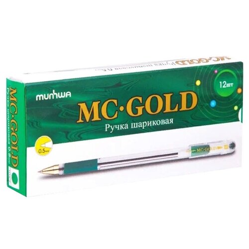 фото Munhwa набор шариковых ручек mc gold, 12 штук, 0.5 мм (bmc-01/02/03/04/09/10/12), зеленый цвет чернил