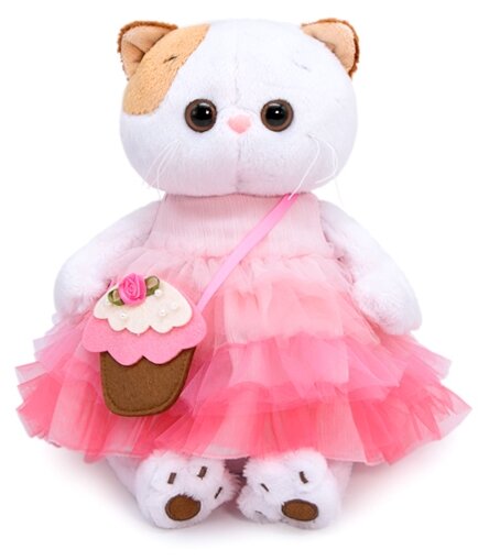 Мягкая игрушка Basik&Co Кошка Ли-Ли с сумочкой-пирожным, 27 см, розовый