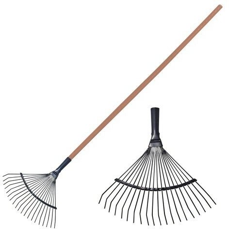 фото Грабли веерные проволочные, 20 зубьев, ширина 35 см, деревянный черенок 120 см, КМ000881