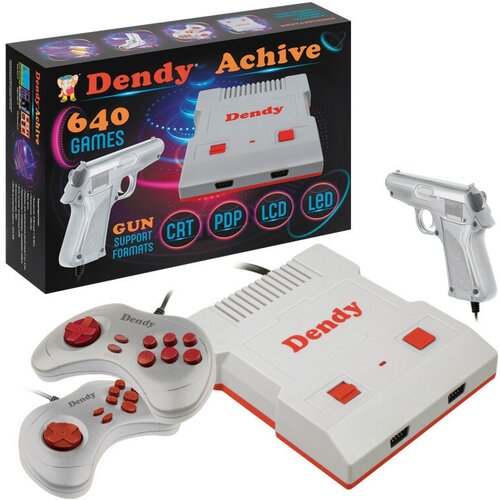 игровая приставка dendy achive 640 игр световой пистолет black Игровая приставка Dendy Achive 640 встроенных игр со световым пистолетом серая / Ретро консоль 8 bit Dendy / Для телевизора