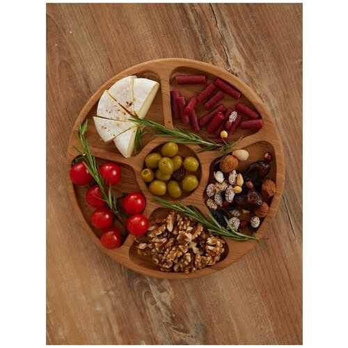 Менажница деревянная, тарелка круглая Woodlin 28см