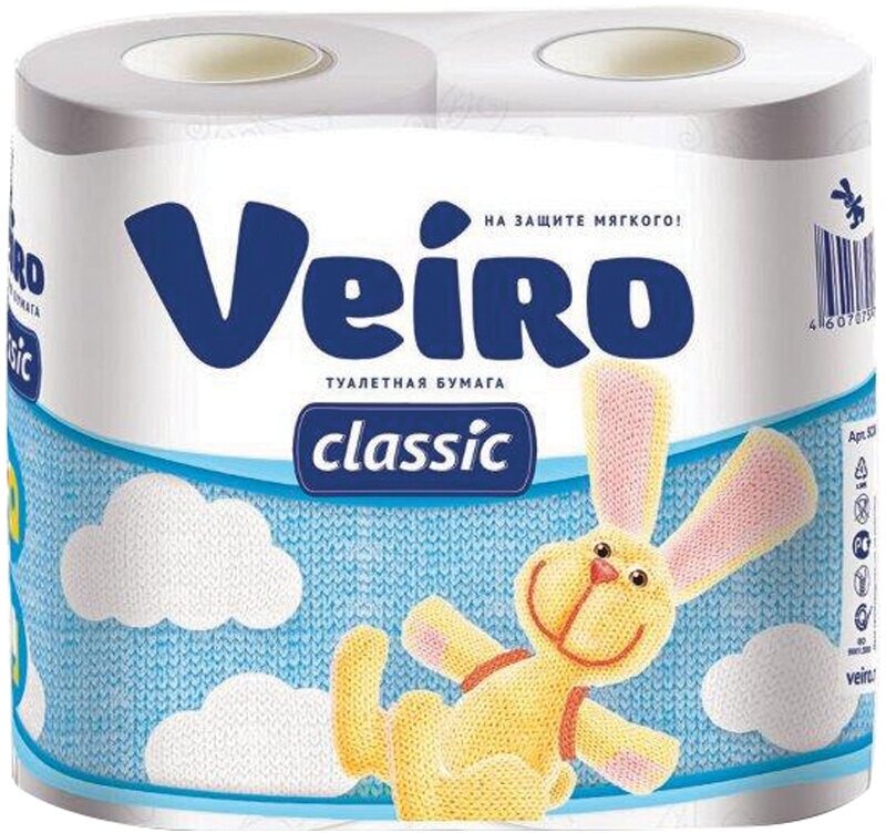 Бумага туалетная VEIRO Classic 2сл, 4рул/упак, белая