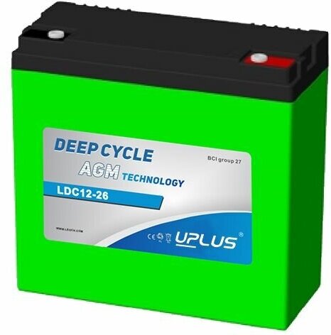 Аккумулятор (АКБ) UPLUS AGM Leoch Deep Cycle LDC12-26 12V 26Ah для ИБП стационарных установок 190/77/170 26 Ач (Юплас) АГМ