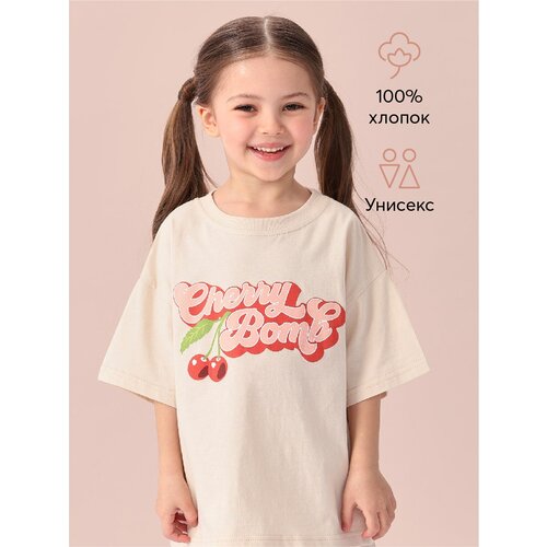 футболка dreamshirts studio hollywood vampires для мальчиков для девочек детская одежда черная 5 6 лет Футболка Happy Baby, размер 74-80, бежевый, красный