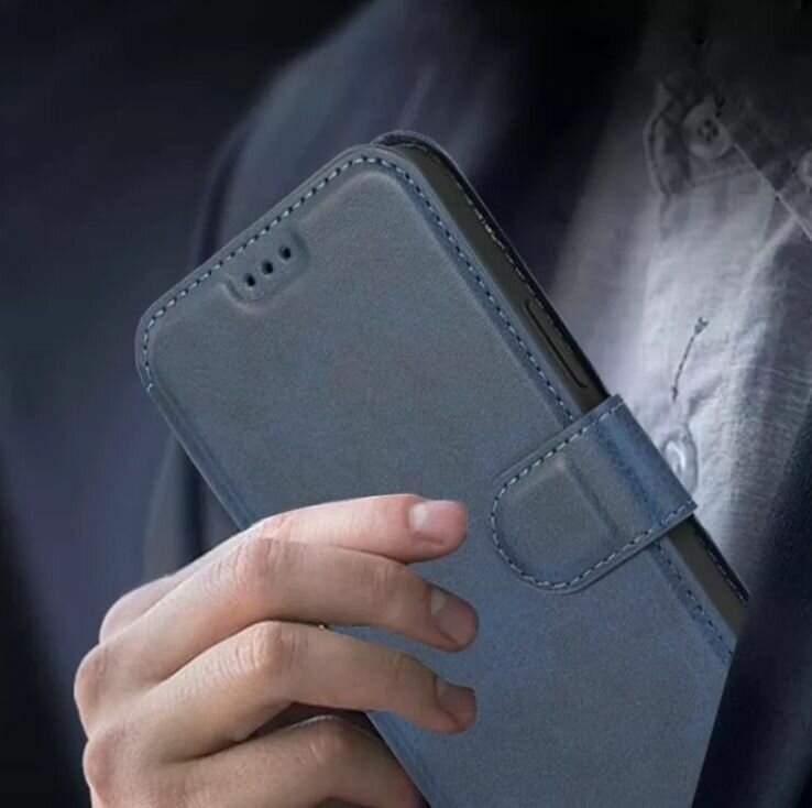 Чехол книжка для Samsung Galaxy S20 FE кожаный синий с магнитной визитницей / отделением для пластиковых карт и денег