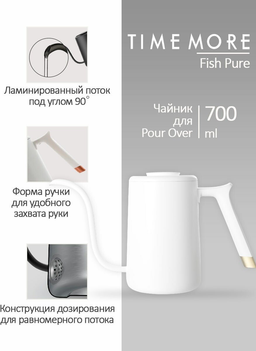 Чайник Timemore Fish Pure 700 мл, белый