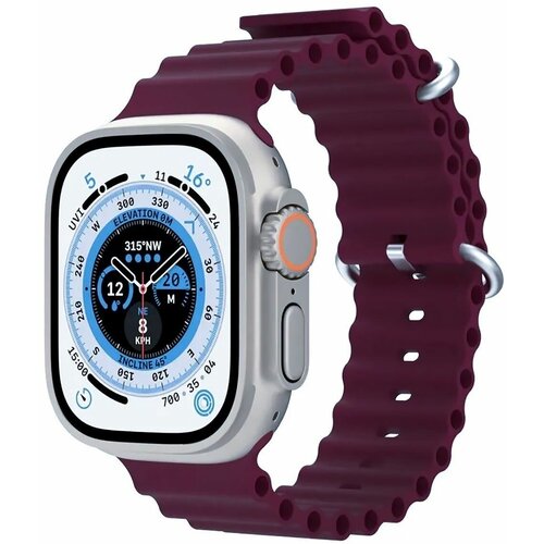 смарт часы smart watch ultra 8 женские мужские ультра 8 серебристые с ремешками альпийская петля и ocean band Силиконовый браслет Ocean Band для Apple Watch 42/44/45/49/ ремешок для Smart X8 Ultra, Smart GS8 Ultra, бордовый
