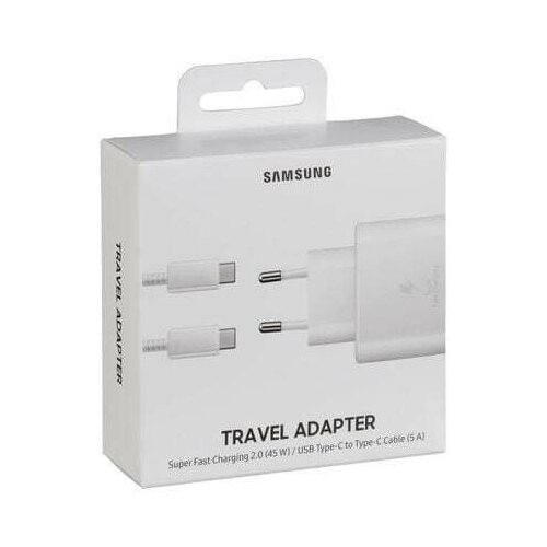 Сетевой Адаптер для Samsung_ Super Fast USB-C 2.0 45W, Комплект адаптер с кабелю, белый