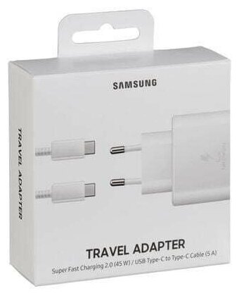 Сетевой Адаптер для Samsung_ Super Fast USB-C 2.0 45W Комплект адаптер с кабелю белый