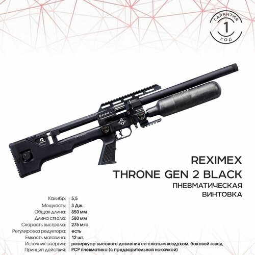 Винтовка пневматическая REXIMEX THRONE GEN2, cal. 5,5 mm, 3 Дж (РСР, пластик)