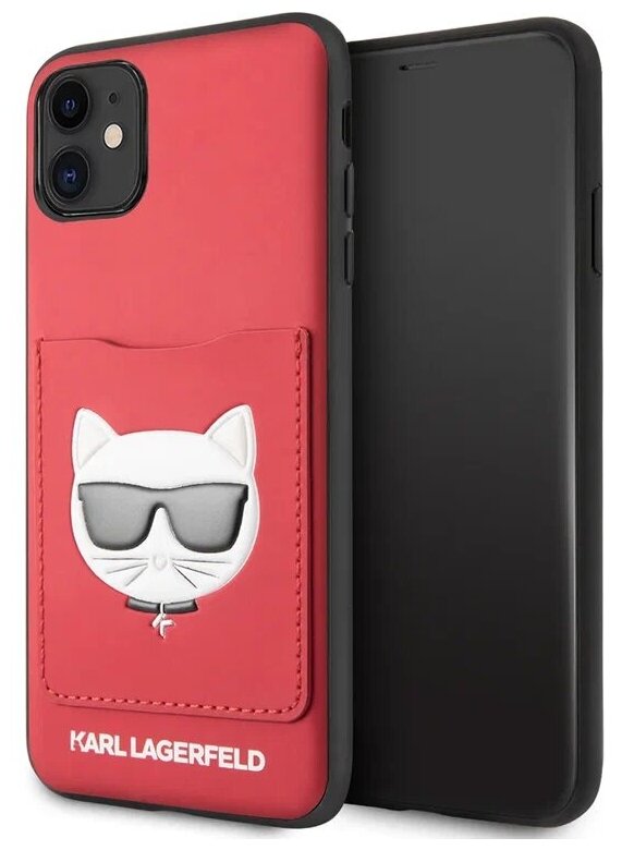 Lagerfeld для iPhone 11 чехол PU Leather with cardslot Choupette's Head Hard Red, шт