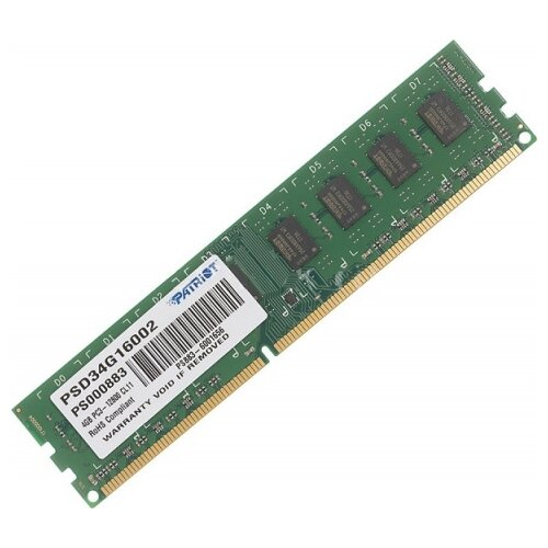 Оперативная память Patriot Memory 4 ГБ DDR3 1600 МГц DIMM CL11 PSD34G16002 память оперативная ddr3 foxline 4gb 1600mhz fl1600d3s11s1 4g