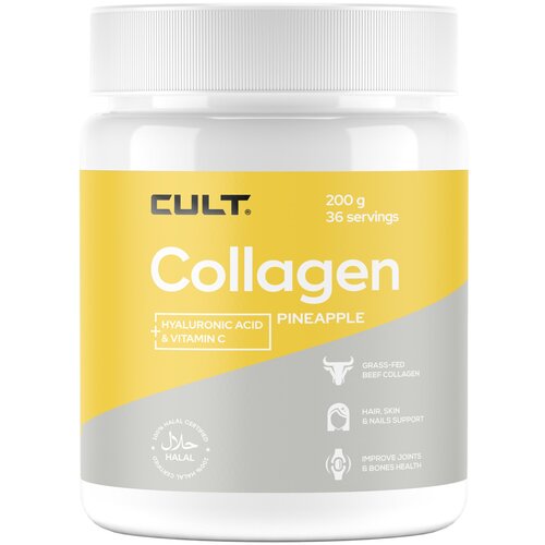 Коллаген для суставов, связок + гиалуроновая кислота + витамин С Cult Collagen + Hyaluronic Acid + Vitamin C, 200 г, ананас