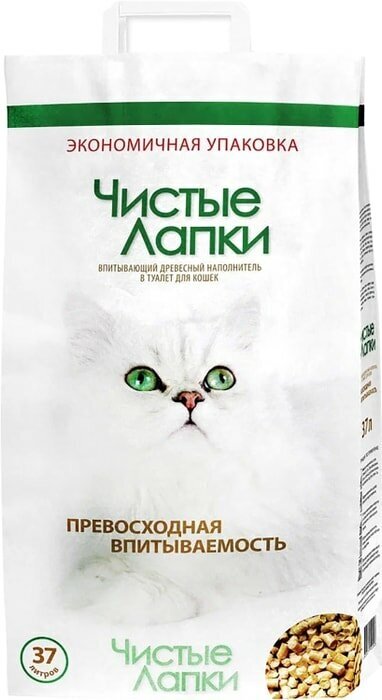 Наполнитель для кошачьего туалета Чистые лапки древесный 37л 13.5кг