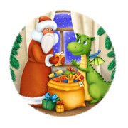 Елочный шар Ленигрушка Дед Мороз дарит подарок дракону, разноцветный, 8 см
