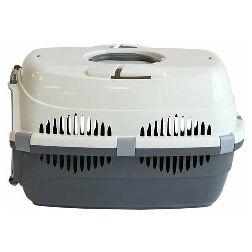 Моськи-Авоськи Переноска пластиковая с металлической дверцей, 44х29х27,5 см (до 9 кг), цвет серый-белый