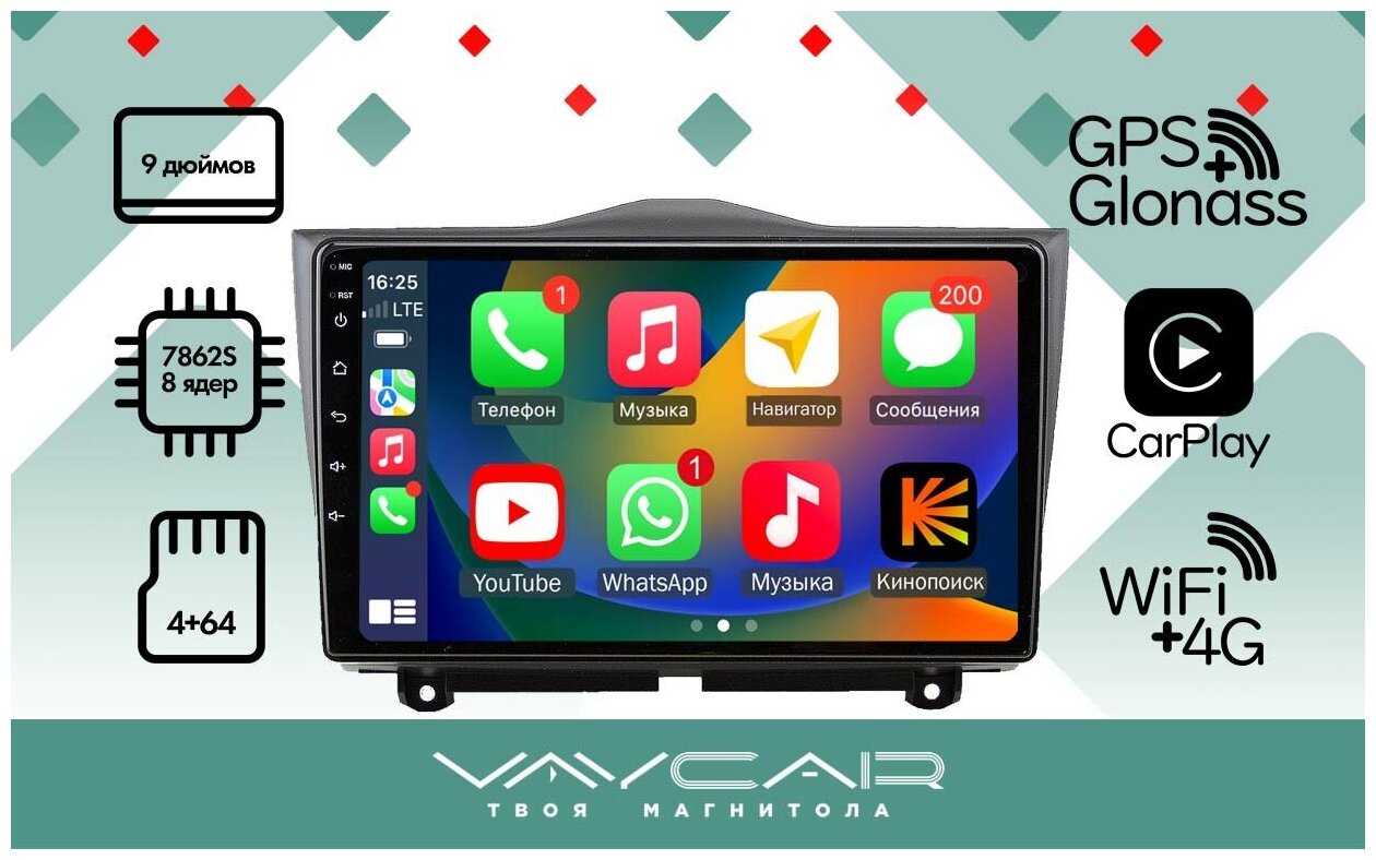 Штатная Магнитола для LADA Granta 2018+ VAYCAR 09VO4 (Android 10.0, QLED 1280x720, 4 + 64, 8 ядер, 4G + Wi-Fi)