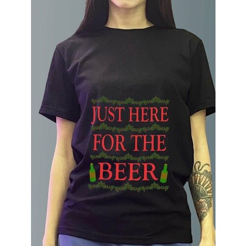 фото Футболка женская черная из хлопка с dtf рисунком новый год - 2078 будь на стиле